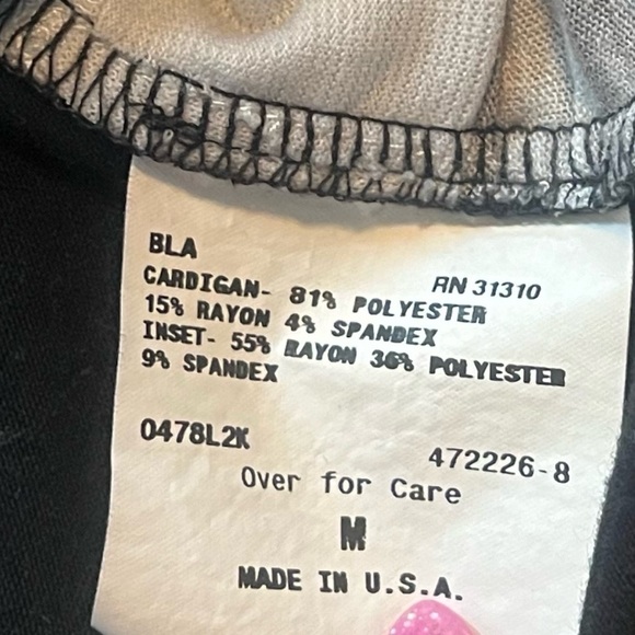 AB Studio 2 in 1 cardigan blouse top black white pullover medium stretchy floral - Picture 9 of 9